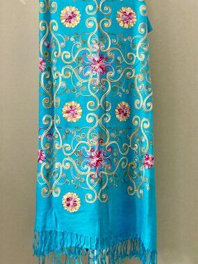 Embroidered Floral Scarf with fringe